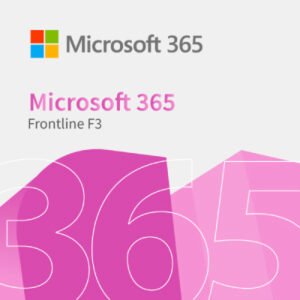 Microsoft 365 F3 interface on mobile and tablet, showing Teams, Outlook, and task management tools for frontline workers