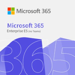 "Microsoft 365 Enterprise E5 showing advanced security, Microsoft Teams, analytics tools, and compliance features across devices