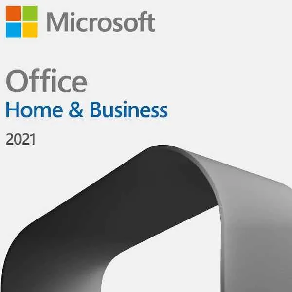 Retail box of Microsoft Office Home and Business 2021, includes Word, Excel, PowerPoint, Outlook, and OneNote – lifetime license for 1 PC or Mac.
