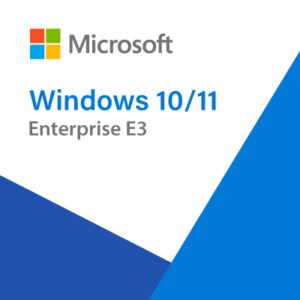 Windows 10 and Windows 11 Enterprise E3 dashboard showcasing enterprise-level security, management, and productivity tools on a modern PC screen.