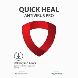 Quick Heal Antivirus Pro retail box with shield and checkmark symbol indicating essential protection