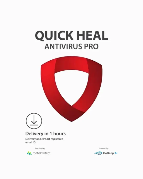 Quick Heal Antivirus Pro retail box with shield and checkmark symbol indicating essential protection