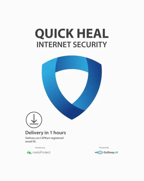 Quick Heal Internet Security product box with digital shield graphic symbolizing online protection
