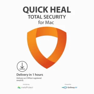 Quick Heal Total Security for Mac product box with shield icon and Apple MacBook graphics