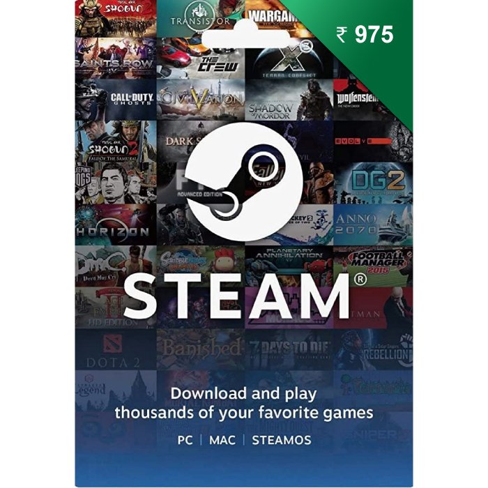 Steam Wallet INR 975 GT 1 Steam Wallet INR 975 GT